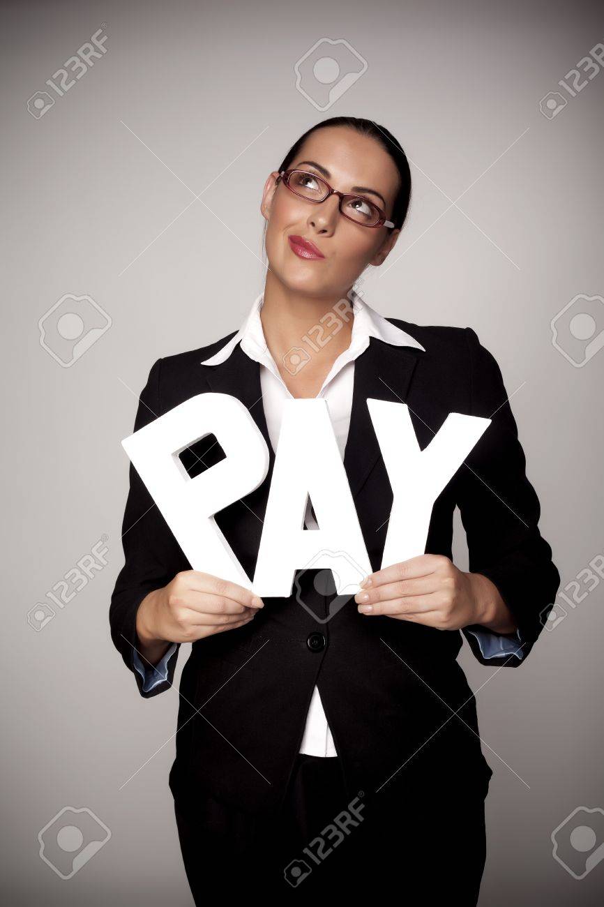 A income concept image of a woman holding letters that spell out the word pay demonstrating fare pay for woman - 16120310 A income concept image of a woman holding letters that spell out the word pay demonstrating fare pay for woman - 16120310