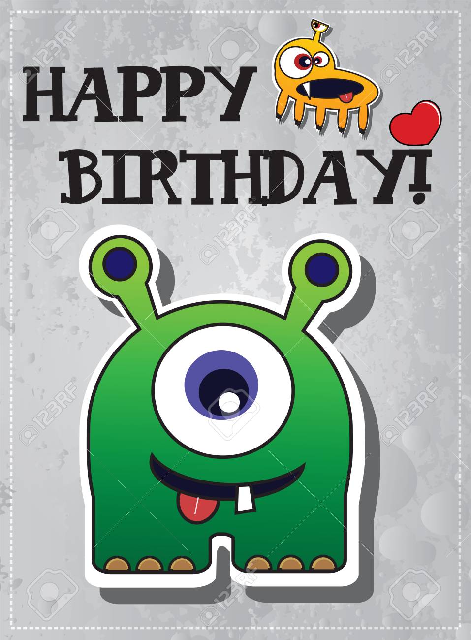 お誕生日おめでとうカードかわいい漫画モンスター文字ベクトルのイラスト素材 ベクタ Image