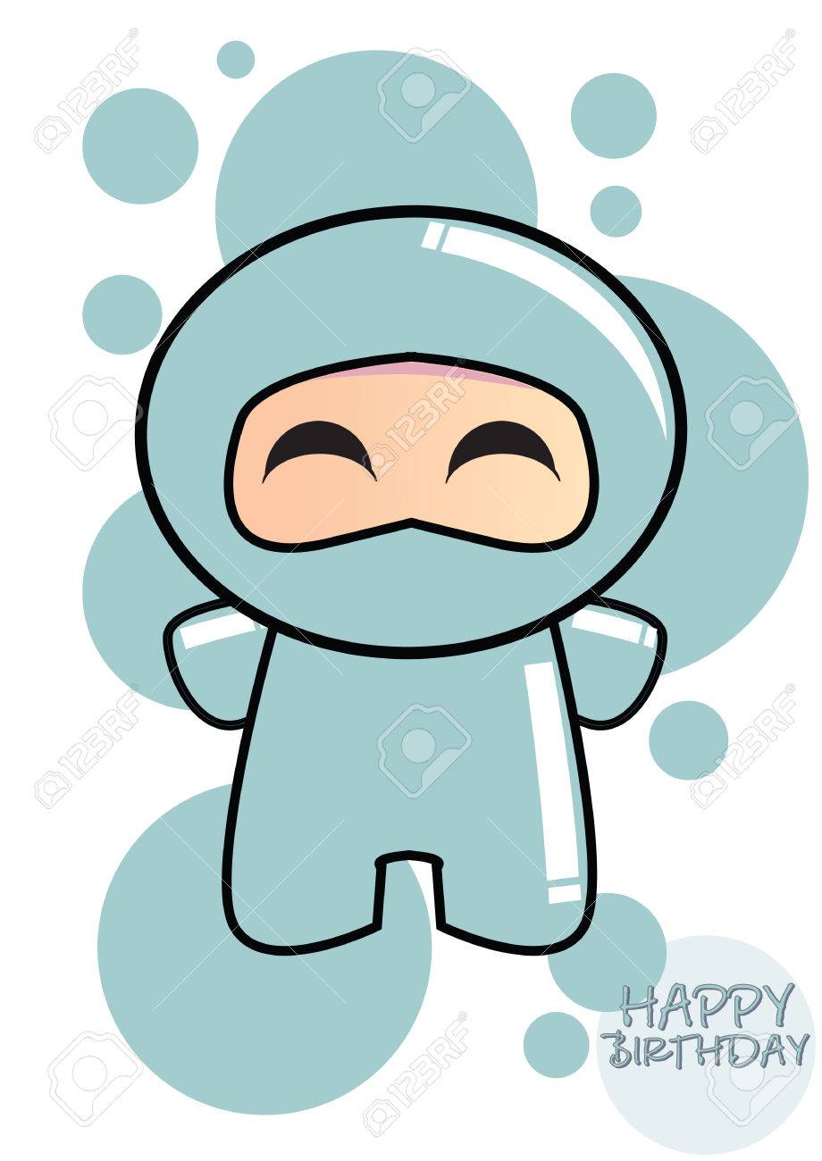 お誕生日おめでとうかわいい忍者カード ベクトルのイラスト素材 ベクタ Image