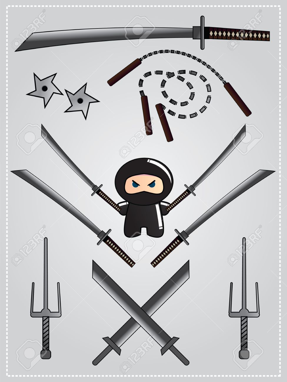 コレクションかわいい忍者文字持株刀と忍者の武器のベクトルのイラスト素材 ベクタ Image コレクションかわいい忍者文字持株刀と忍者の武器のベクトルのイラスト素材 ベクタ Image