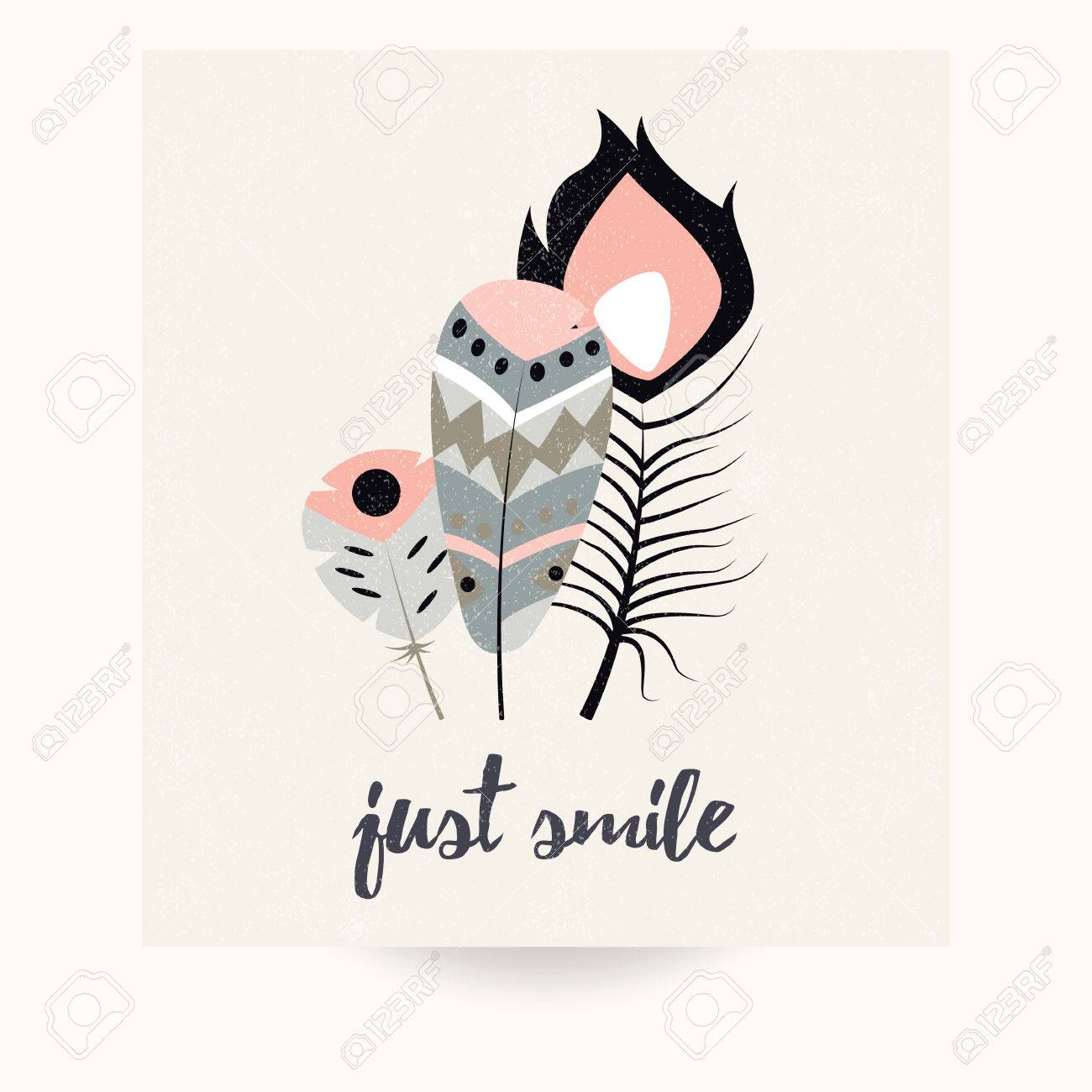 Conception Carte Postale Avec Citation Inspiree Et De Plumes Colorees Boheme Illustration Vectorielle Clip Art Libres De Droits Vecteurs Et Illustration Image