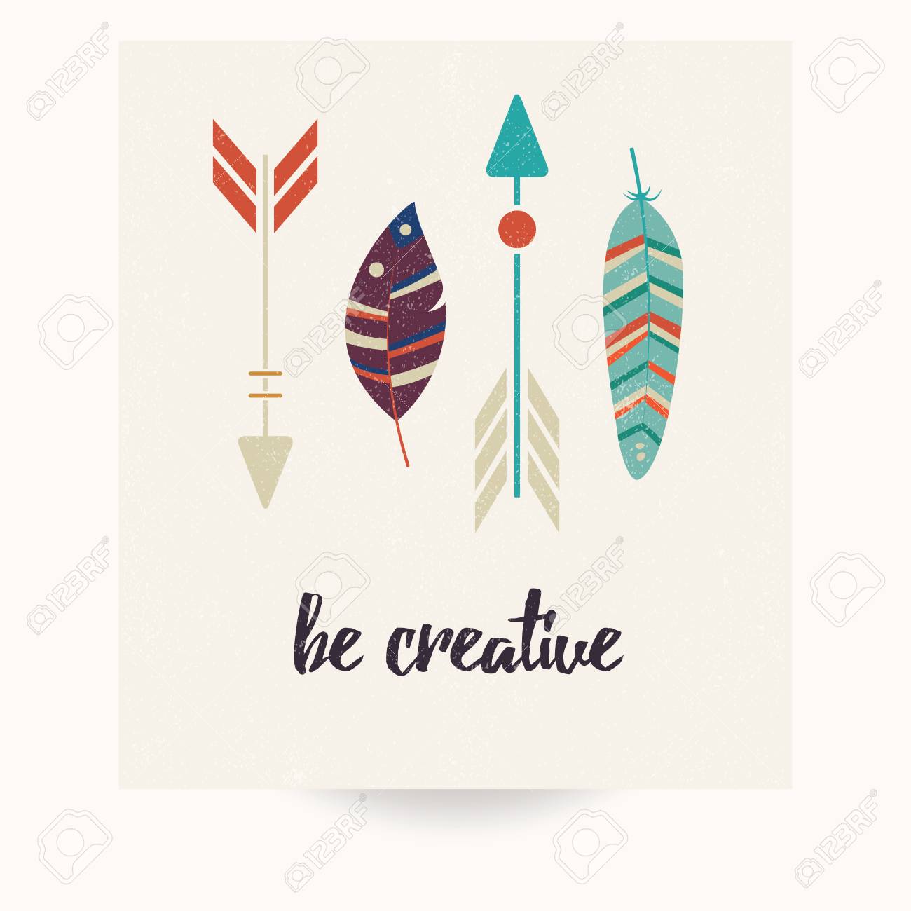 Conception Carte Postale Avec Citation Inspiree Et De Plumes Colorees Boheme Illustration Vectorielle Clip Art Libres De Droits Vecteurs Et Illustration Image