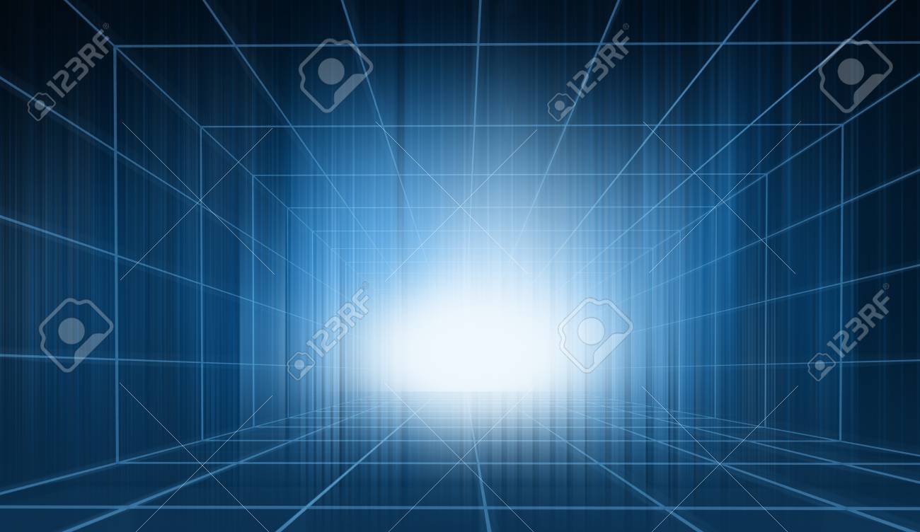 blue theme 3d space futuristic high tech enclosed studio backdrop