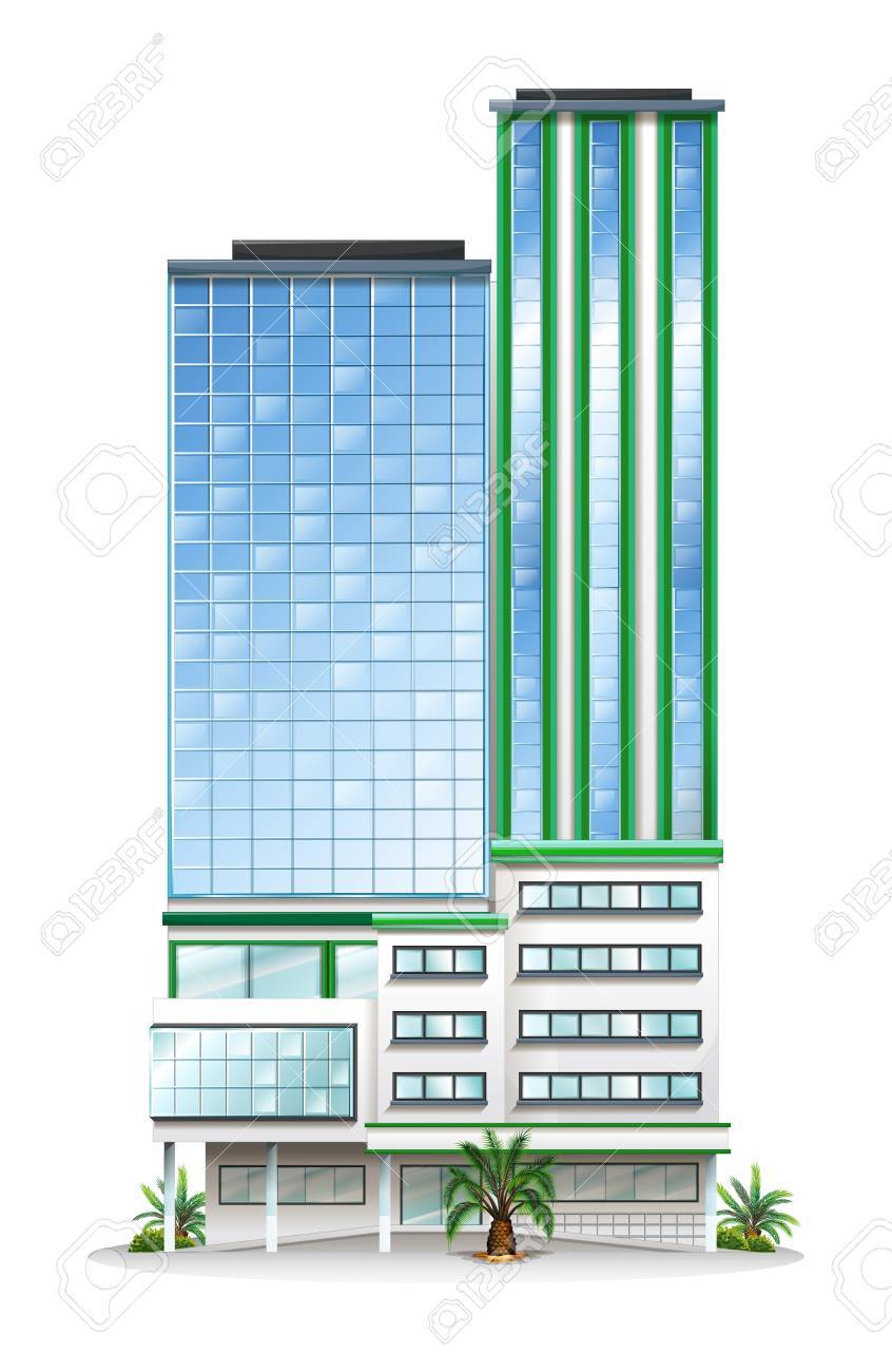 白い背景の上の高層商業ビルのイラストのイラスト素材 ベクタ Image