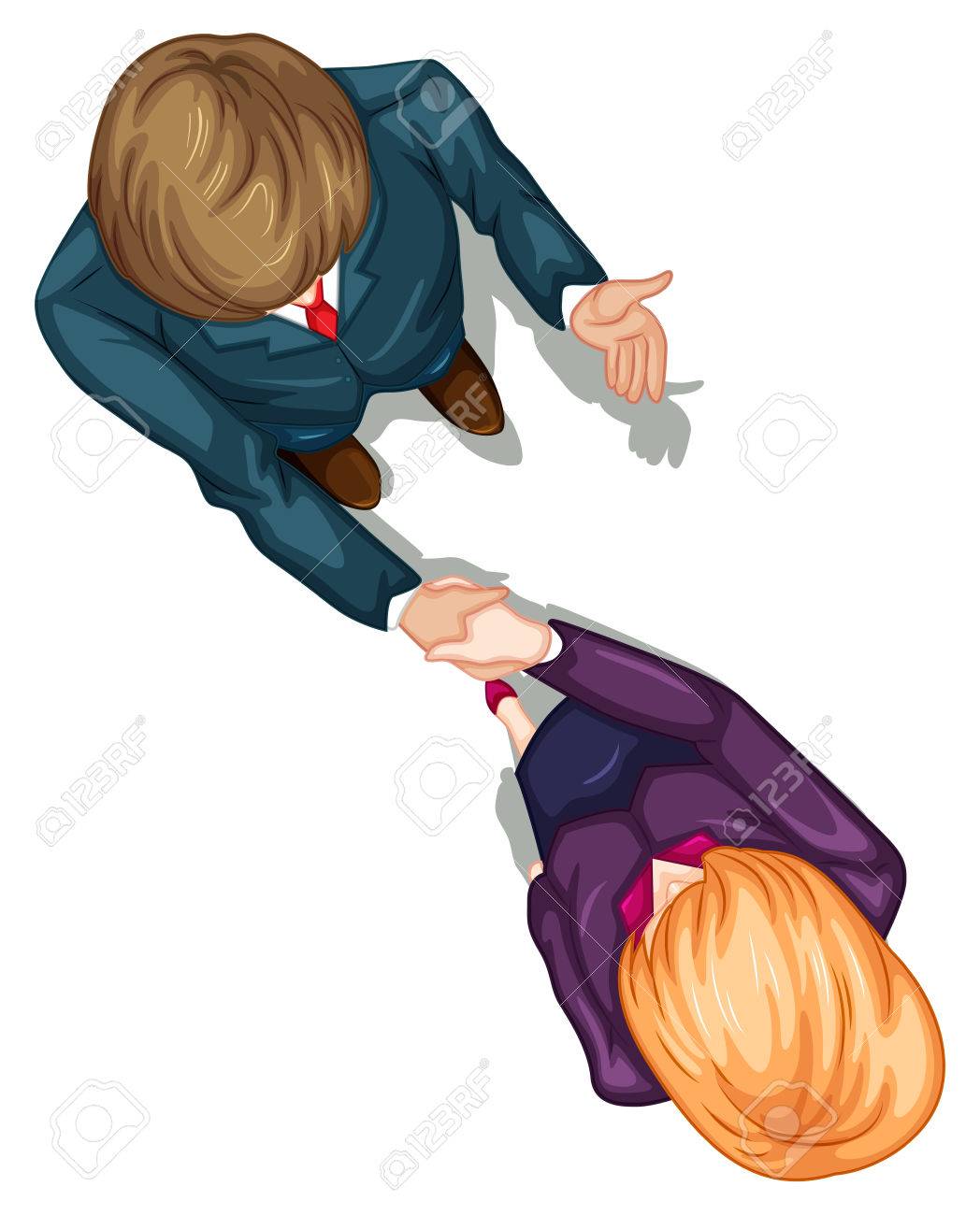 2 人の白い背景の上に手を振って Topview のイラストのイラスト素材 ベクタ Image