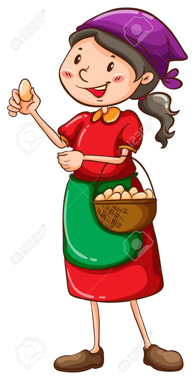 白い背景の上の農場の少女の簡単なスケッチのイラストのイラスト素材 ベクタ Image