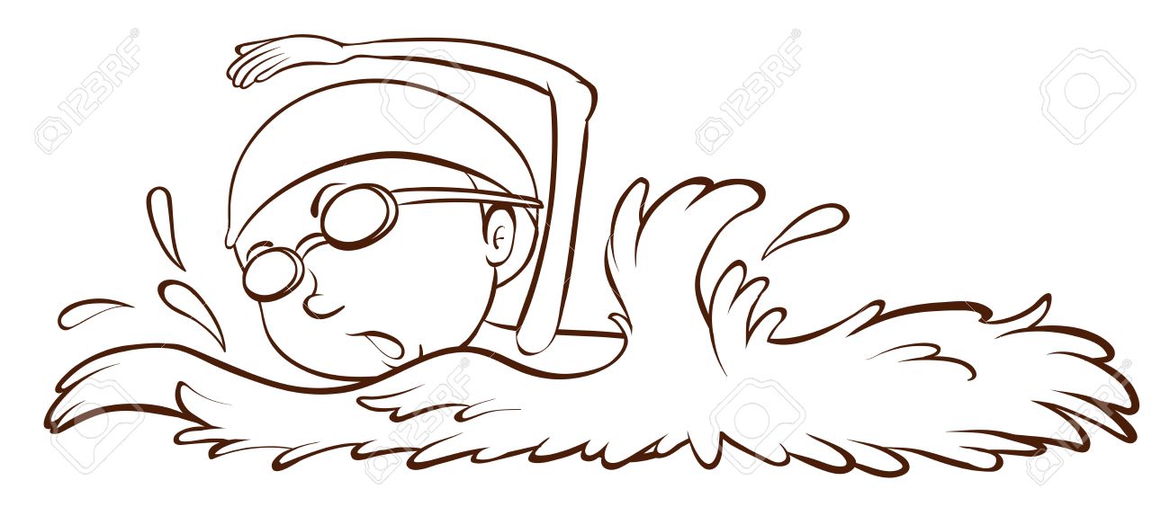 Illustration Of A Simple Sketch Of A Boy Swimming On A White