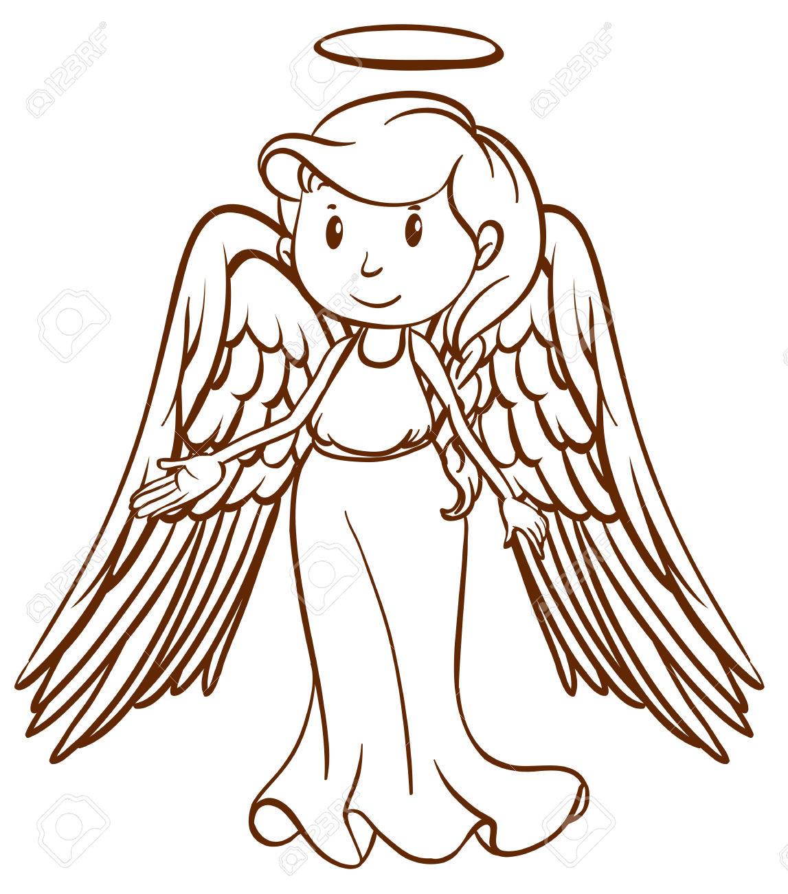白い背景の上の天使の簡単なスケッチのイラスト のイラスト素材 ベクタ Image