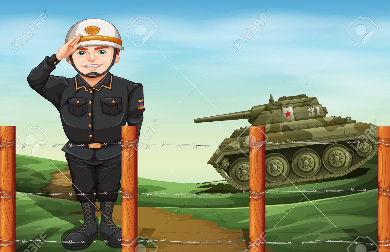 敬礼手をやっている兵士の図 のイラスト素材 ベクタ Image