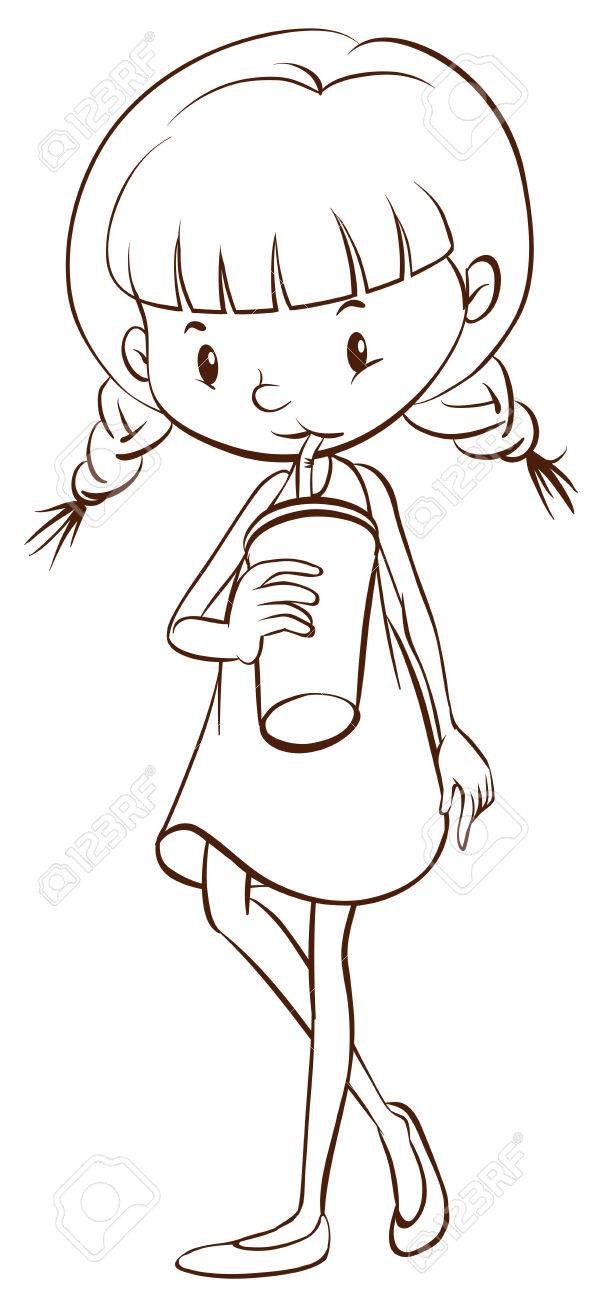 Illustration Of A Simple Sketch Of A Young Girl Drinking On A White  Background Royalty Free SVG, Cliparts, Vectors, and Stock Illustration.  Image 32222517., image size:608x1300