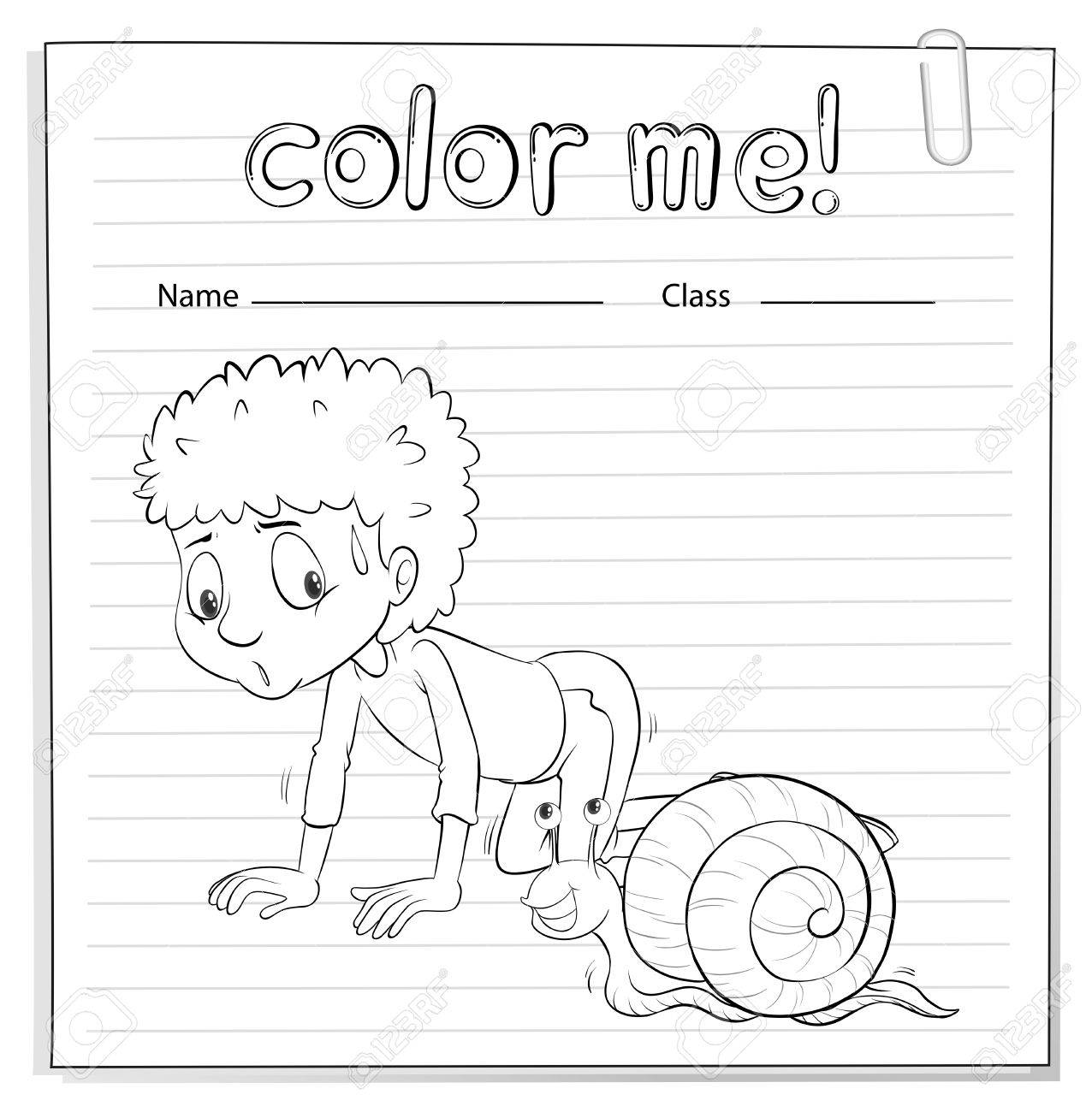 Worksheets Vectors Worksheet a color me worksheet with kid and snail crawling on white background stock