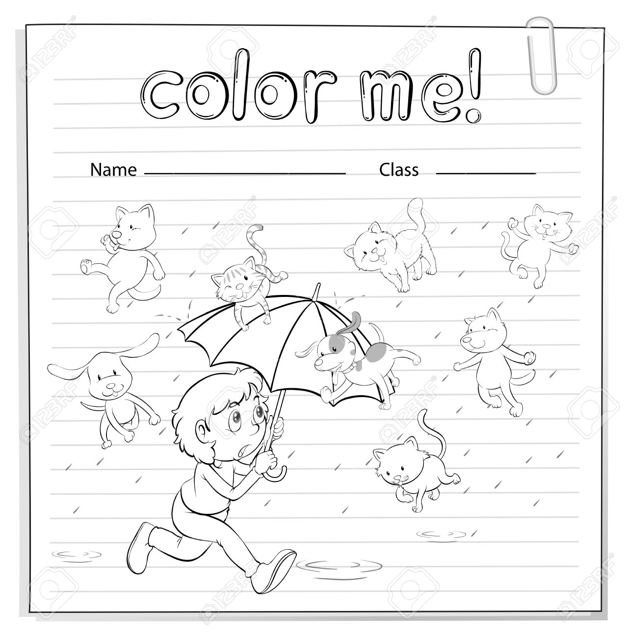 worksheet A Worksheet a worksheet showing rain with cats and dogs on white background stock vector