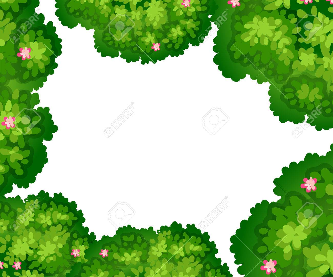 白地にピンクの花のフレームと緑の茂みのイラスト素材 ベクタ Image 白地にピンクの花のフレームと緑の茂みのイラスト素材 ベクタ Image