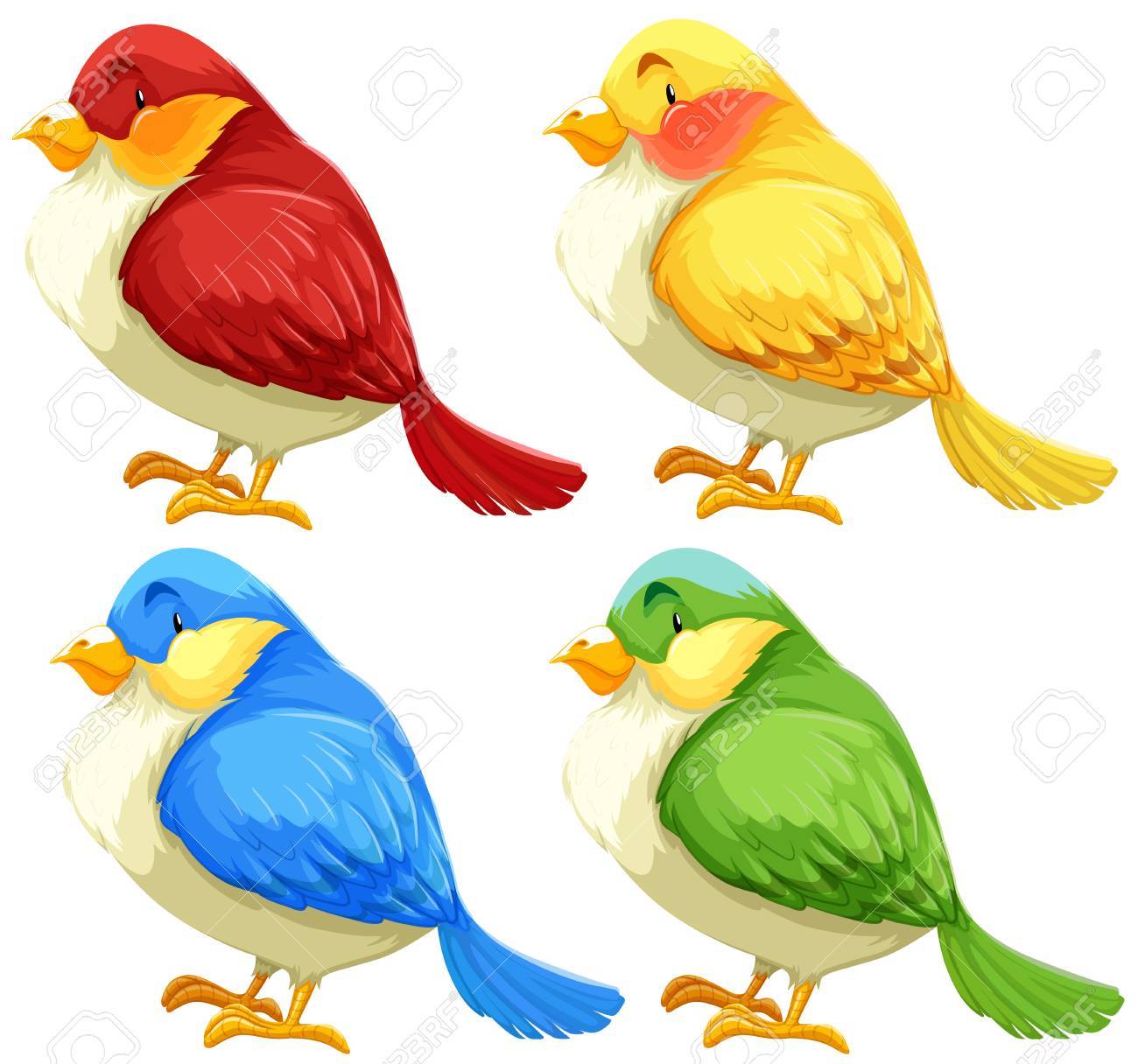 Set Of Birds In Different Color Feathers Royalty Free Cliparts - Set Of Birds In Different Color Feathers Royalty Free Cliparts