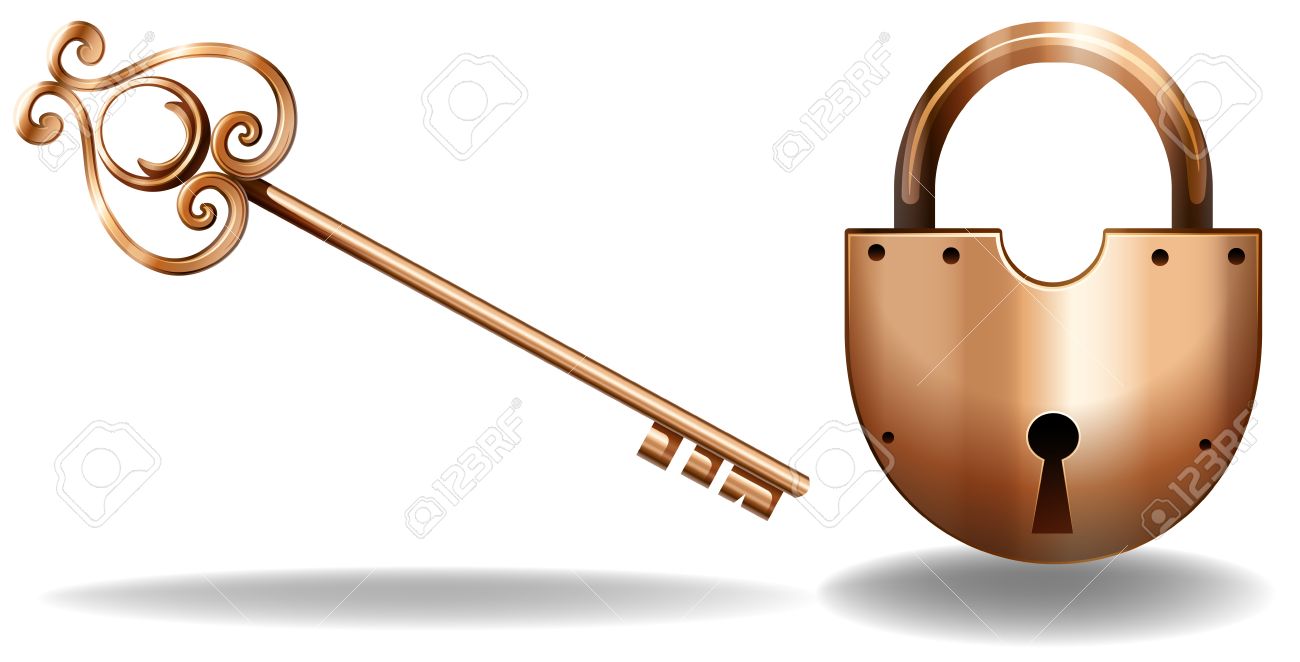 Vintage style key and lock on a white background - 41626899 Vintage style key and lock on a white background - 41626899