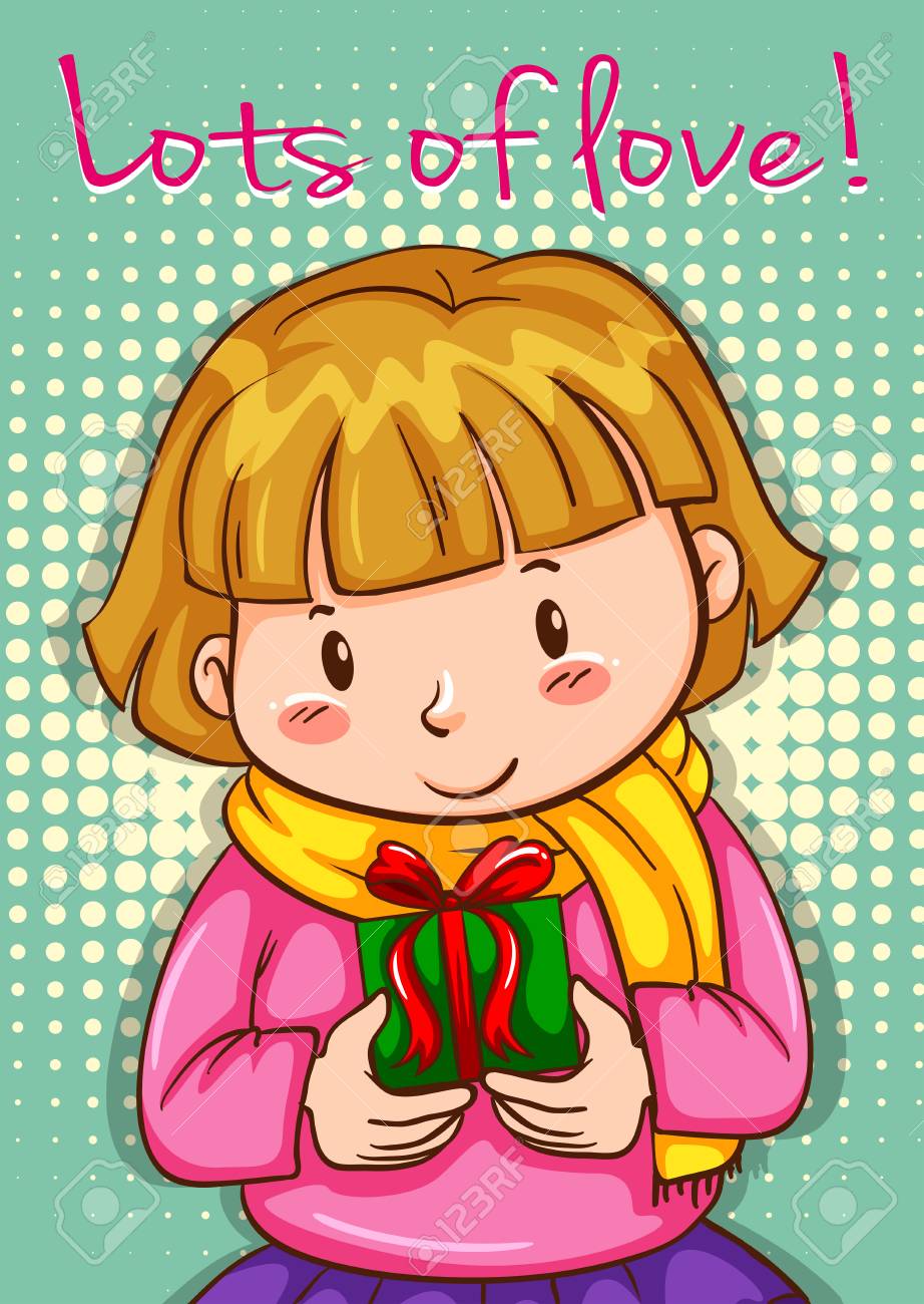 たくさんの愛とプレゼントを持ってかわいい女の子のイラスト素材 ベクタ Image
