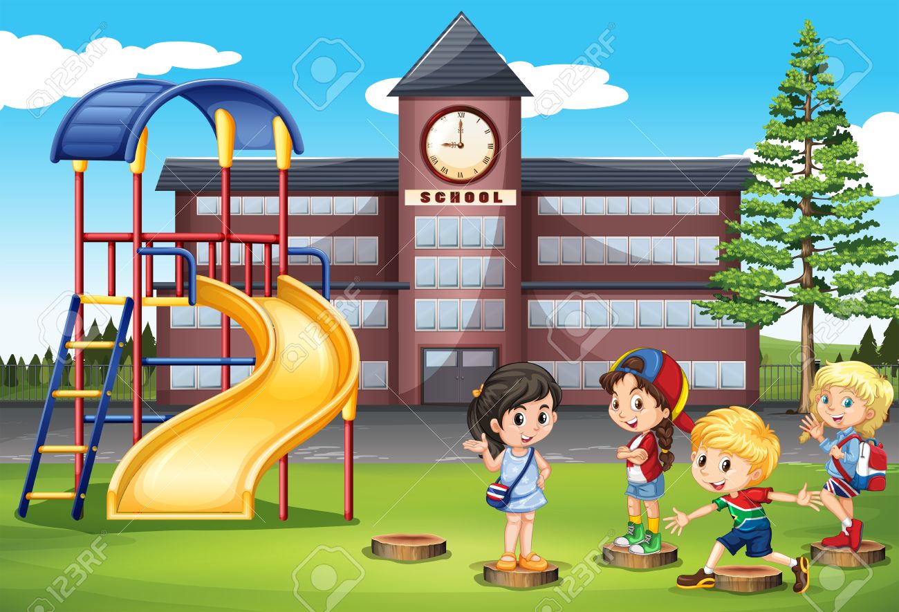 Children Playing At School Playground Illustration Stock Vector Children Playing At School Playground Illustration Stock Vector
