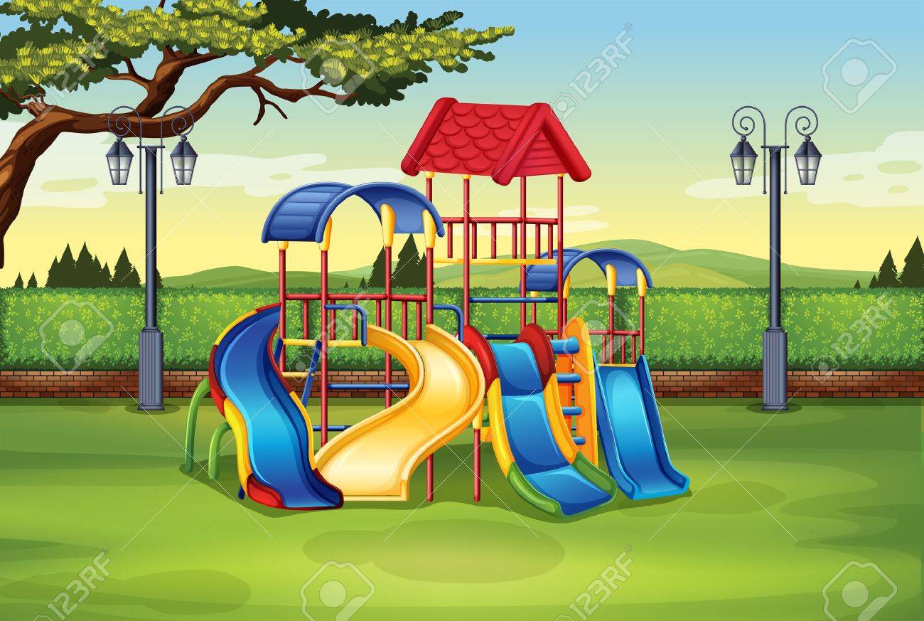 playhouse in the middle of the park illustration royalty free cartoon playground background