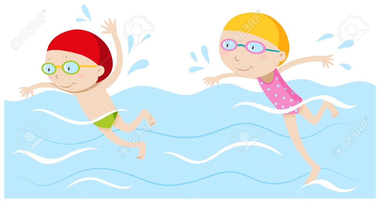 Garcon Et Fille De Nager Dans La Piscine Illustration Clip Art Libres De Droits Vecteurs Et Illustration Image