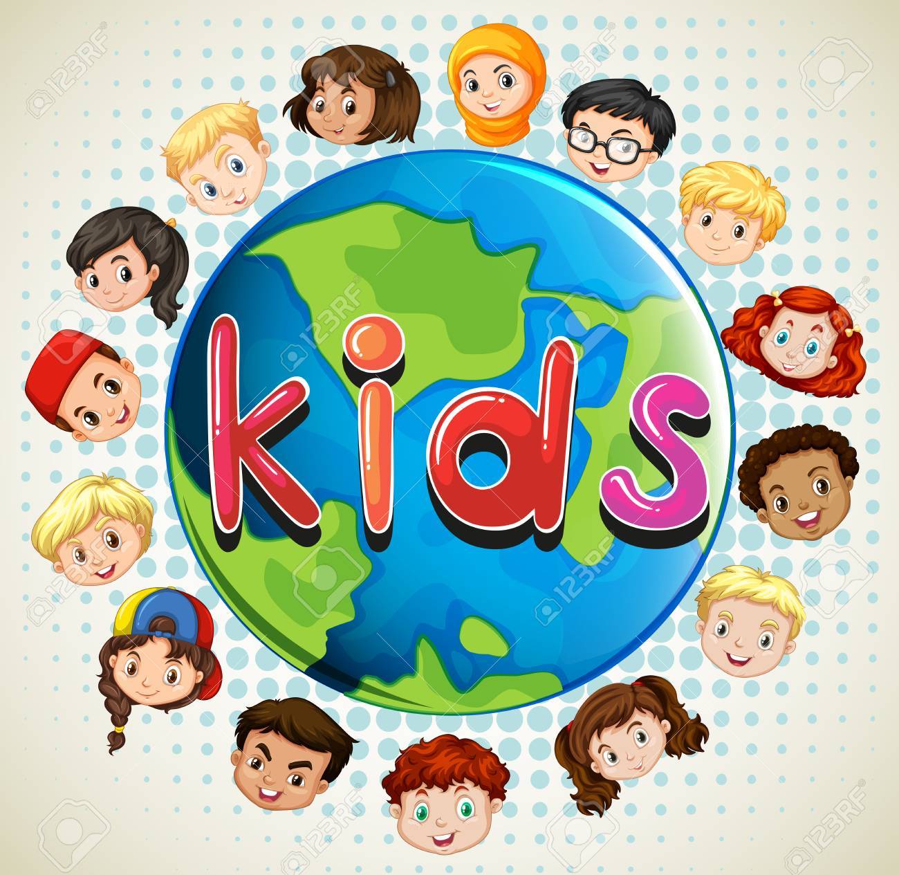 男の子と女の子の世界のイラストの周りのイラスト素材 ベクタ Image 男の子と女の子の世界のイラストの周りのイラスト素材 ベクタ Image