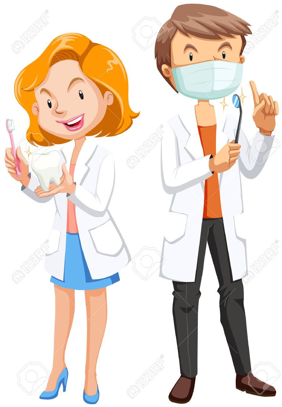 Male and female dentists with tools illustration - 48427731 Male and female dentists with tools illustration - 48427731