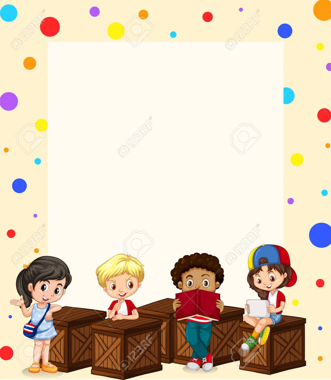 border design with children reading illustration royalty free children design