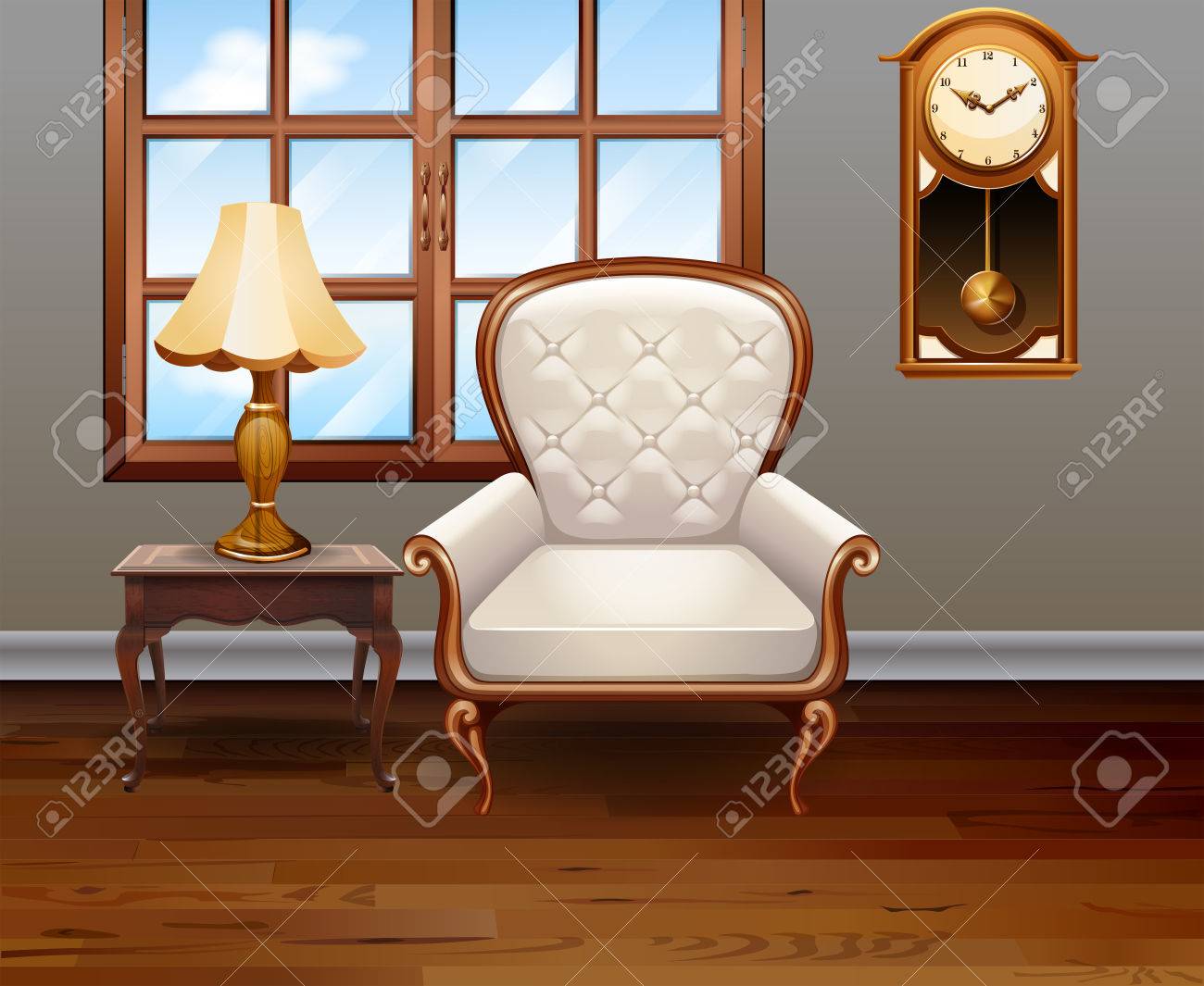 高級椅子と家具のイラスト付きのリビング ルームのイラスト素材 ベクタ Image 4485