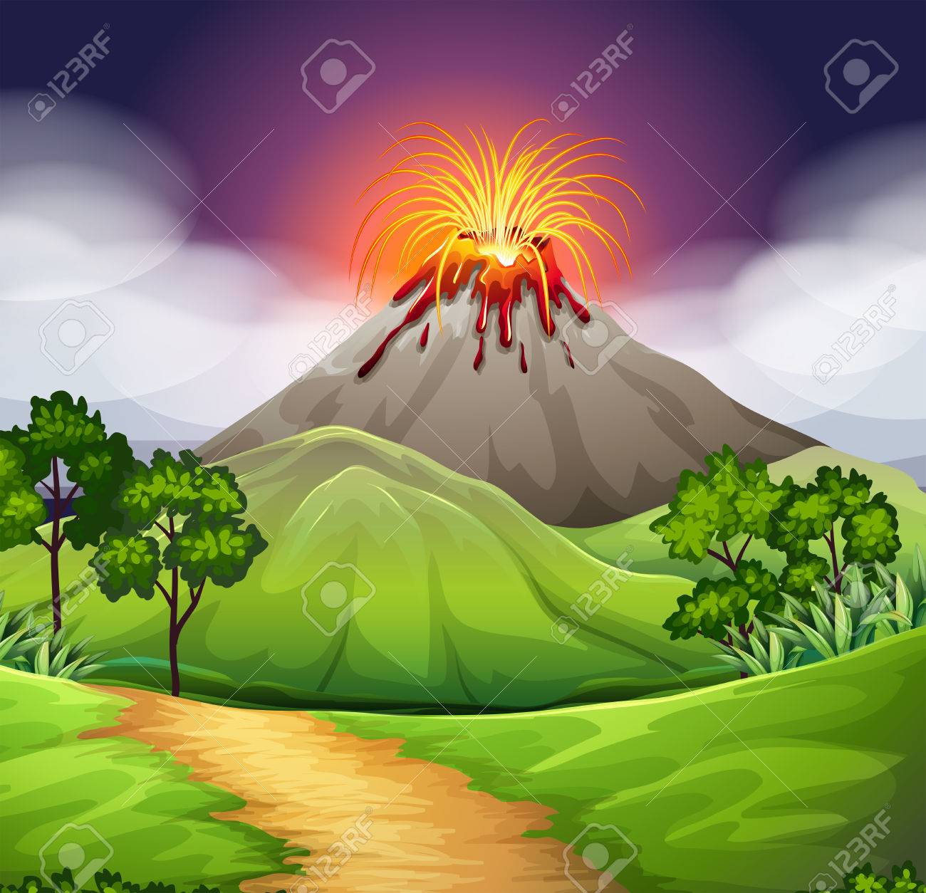 火山噴火図の自然シーン のイラスト素材 ベクタ Image 火山噴火図の自然シーン のイラスト素材 ベクタ Image