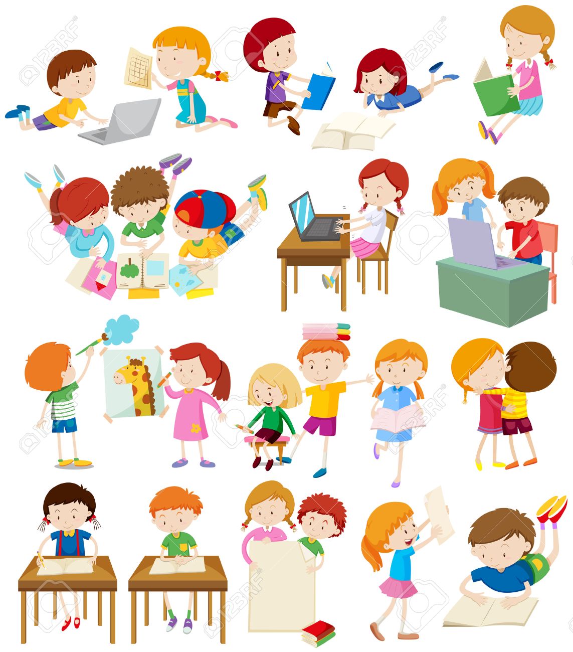 children doing activities at school illustration royalty free