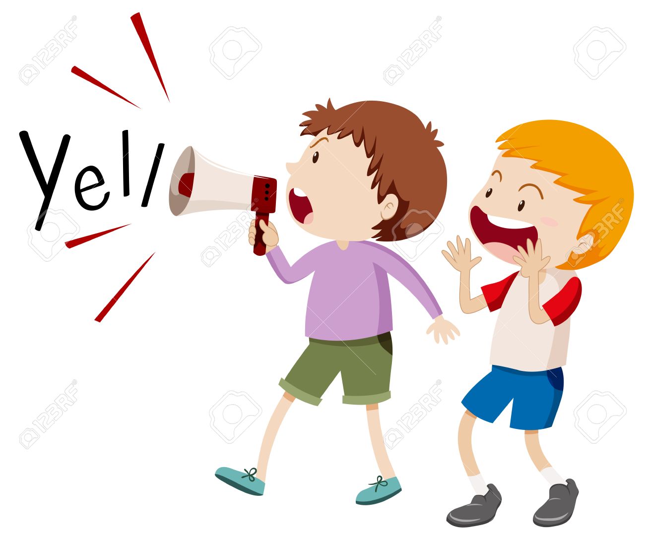 イラストを叫んでスピーカーと二人の少年のイラスト素材 ベクタ Image