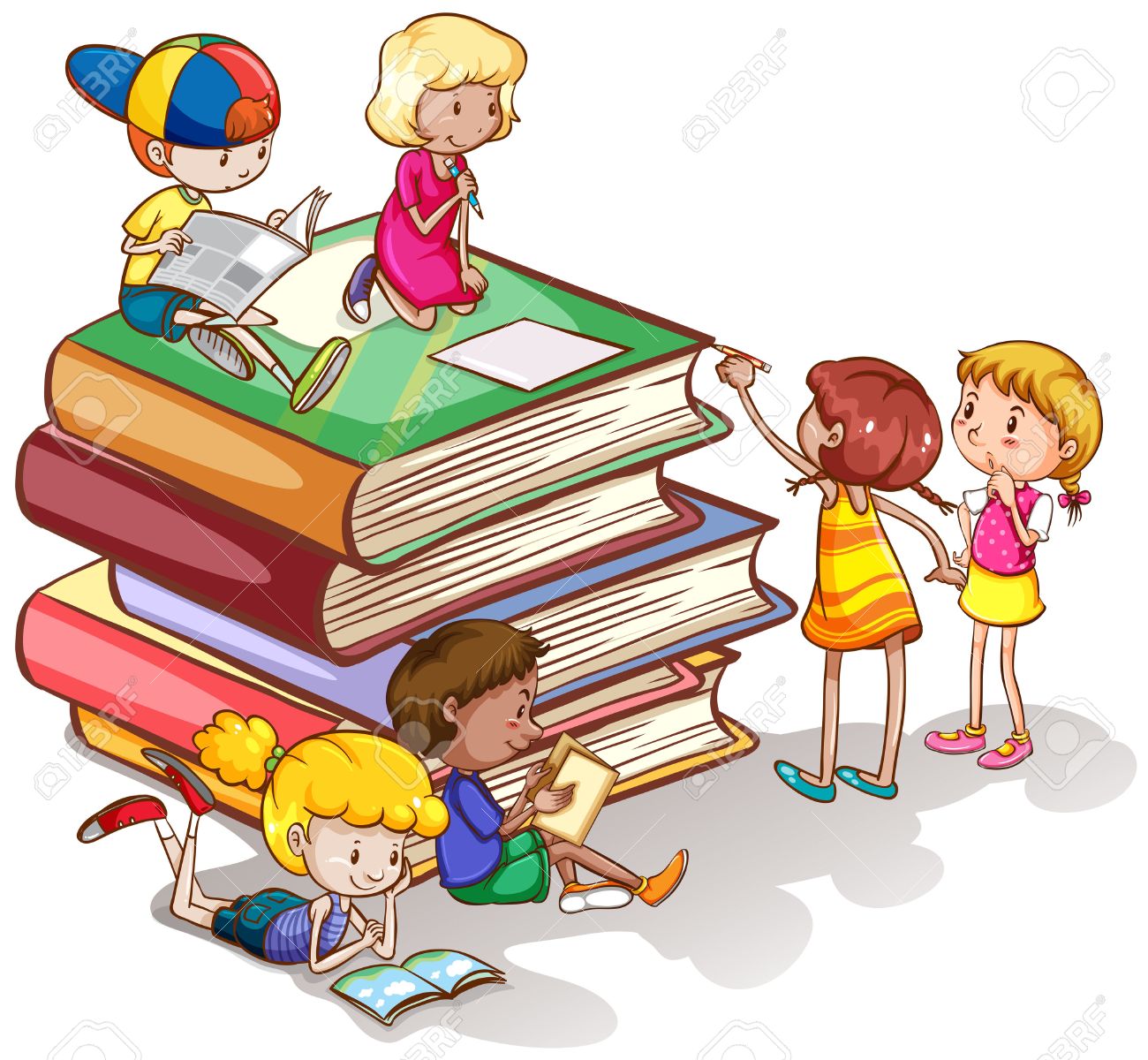 一緒にイラストの本を読む子供のイラスト素材 ベクタ Image 一緒にイラストの本を読む子供のイラスト素材 ベクタ Image