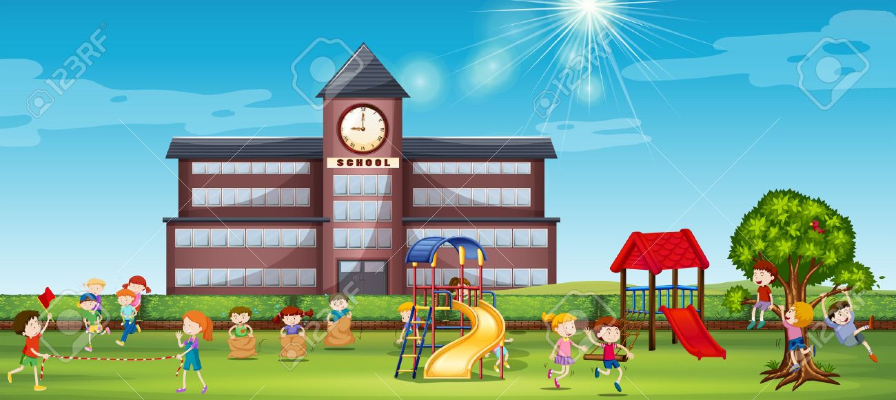 children playing at the school yard illustration royalty free schoolyard