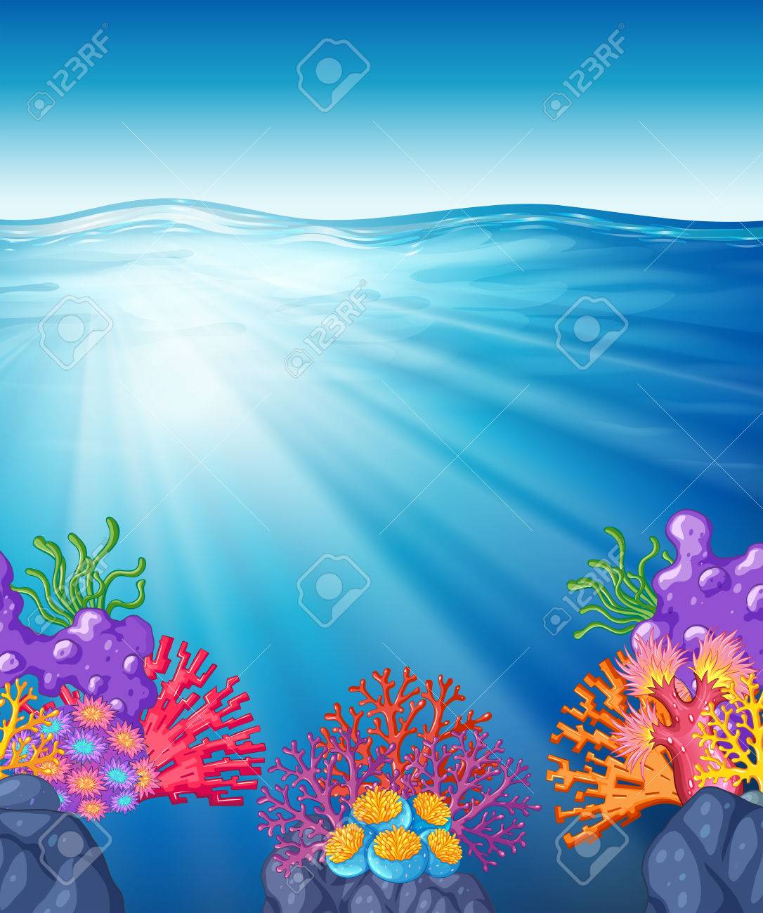 つかって サンゴ礁の水中イラスト シーン のイラスト素材 ベクタ Image