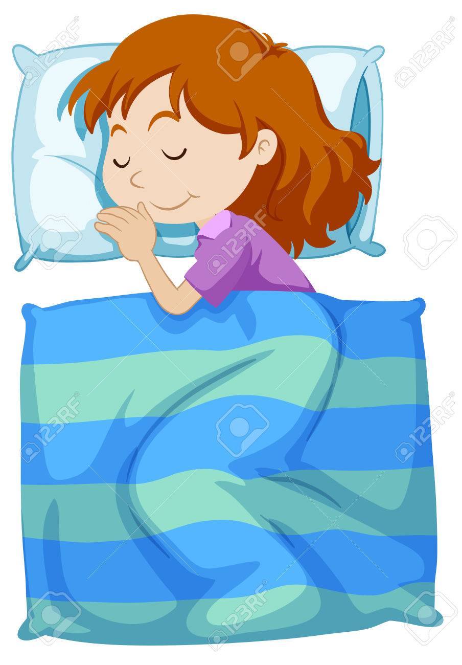 毛布の図の下で眠る女の子のイラスト素材 ベクタ Image