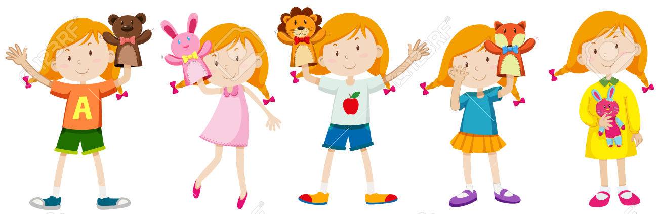 女の子と多くのパペット人形イラスト のイラスト素材 ベクタ Image