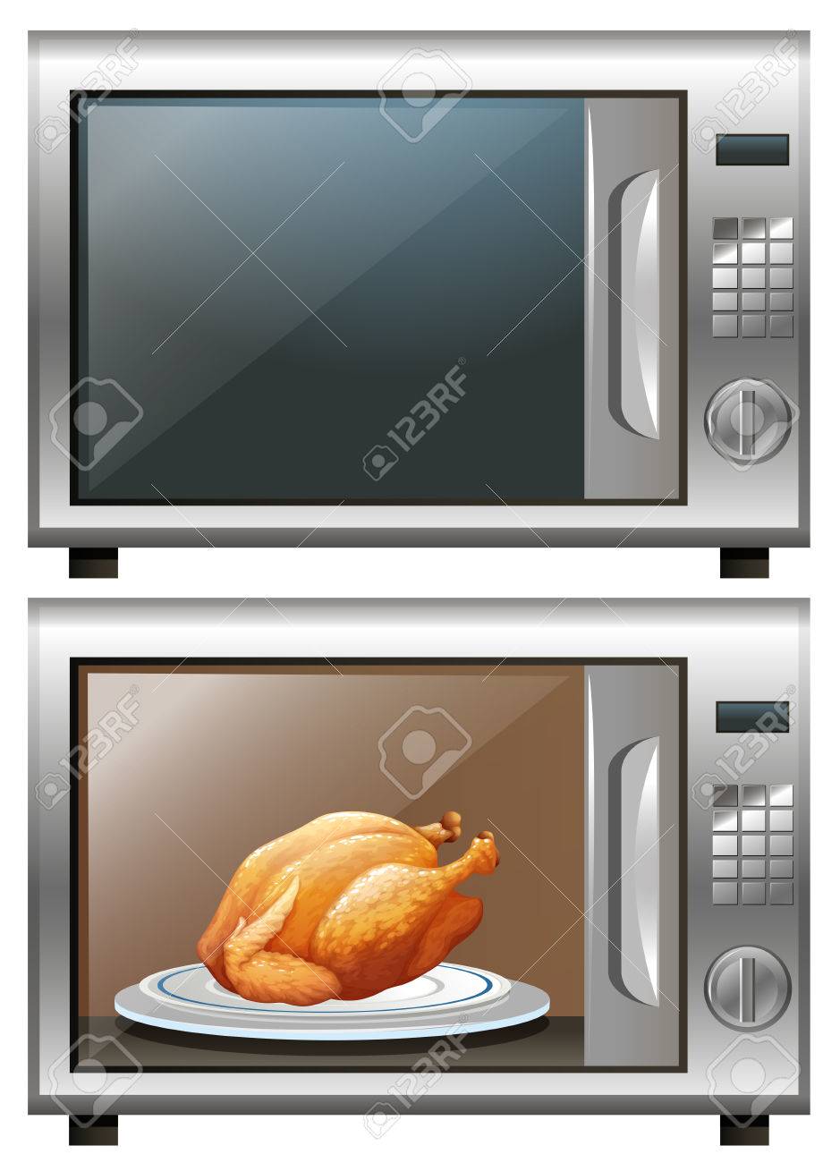 電子レンジのイラストでロースト チキンのイラスト素材 ベクタ Image