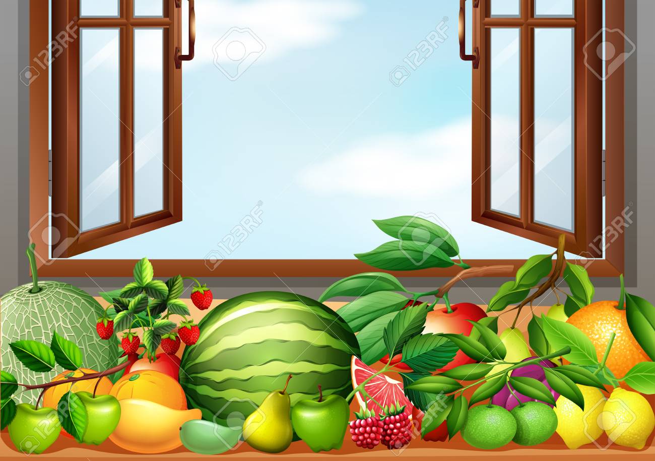 テーブル イラスト果物の種類のイラスト素材 ベクタ Image