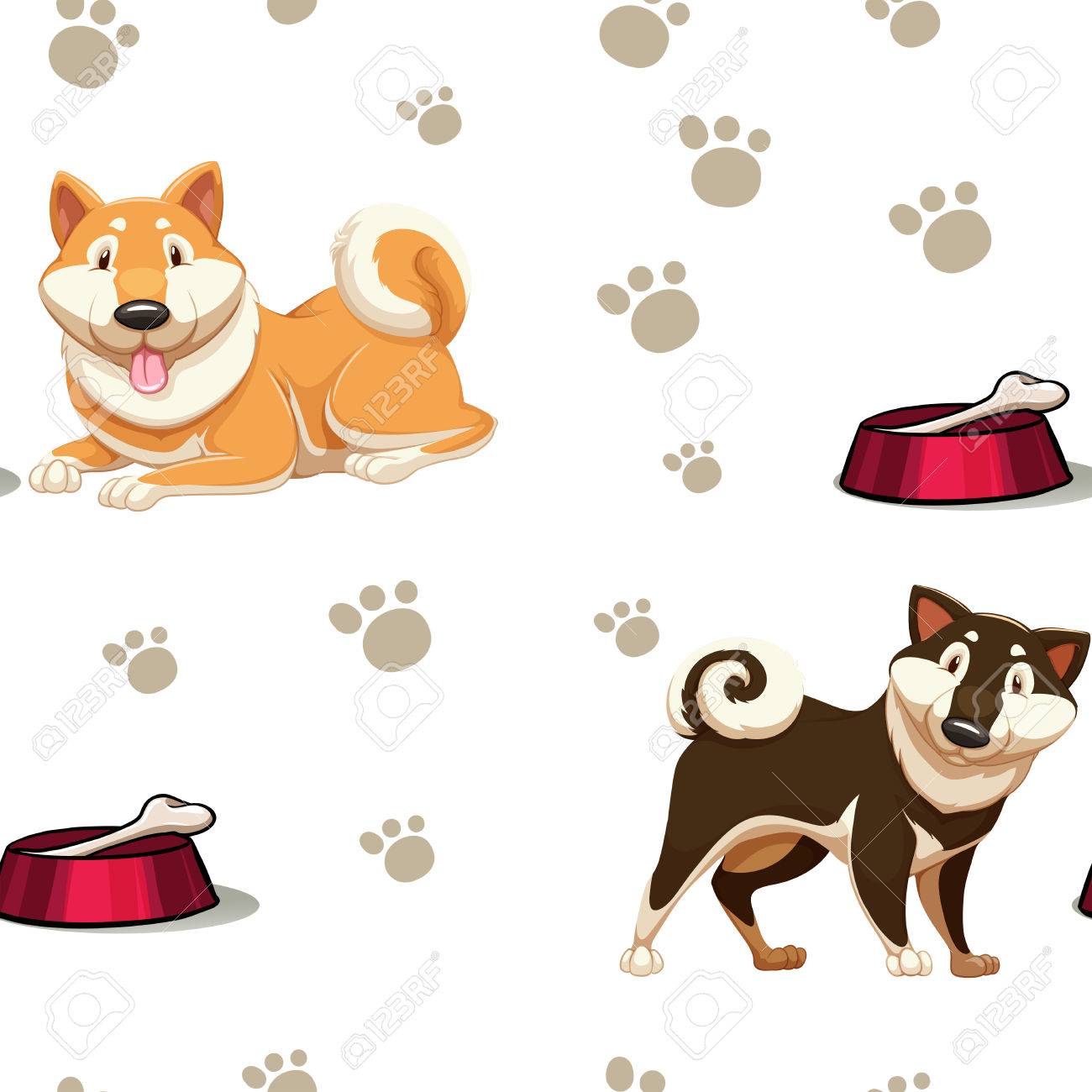 犬と足跡のイラストがシームレスな背景のイラスト素材 ベクタ Image