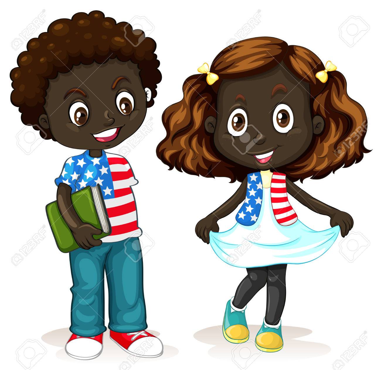 アフリカ系アメリカ人の男の子と女の子のイラストのイラスト素材 ベクタ Image