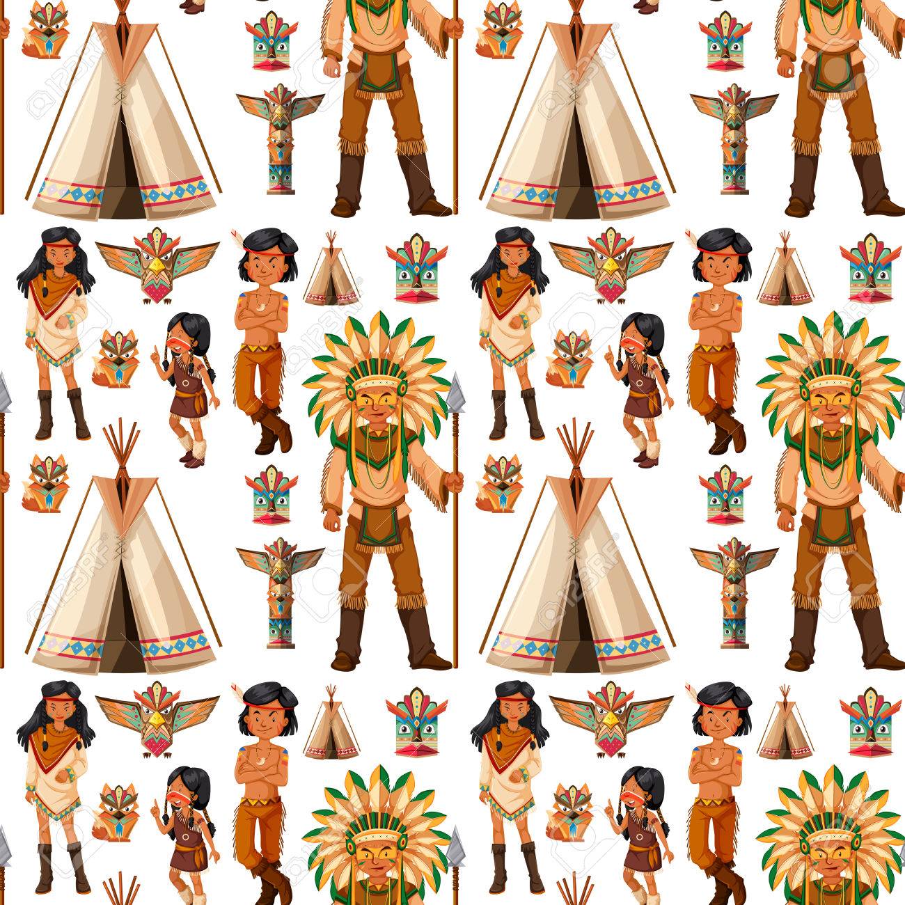 ネイティブ アメリカンのインディアン イラストとシームレスな背景 のイラスト素材 ベクタ Image