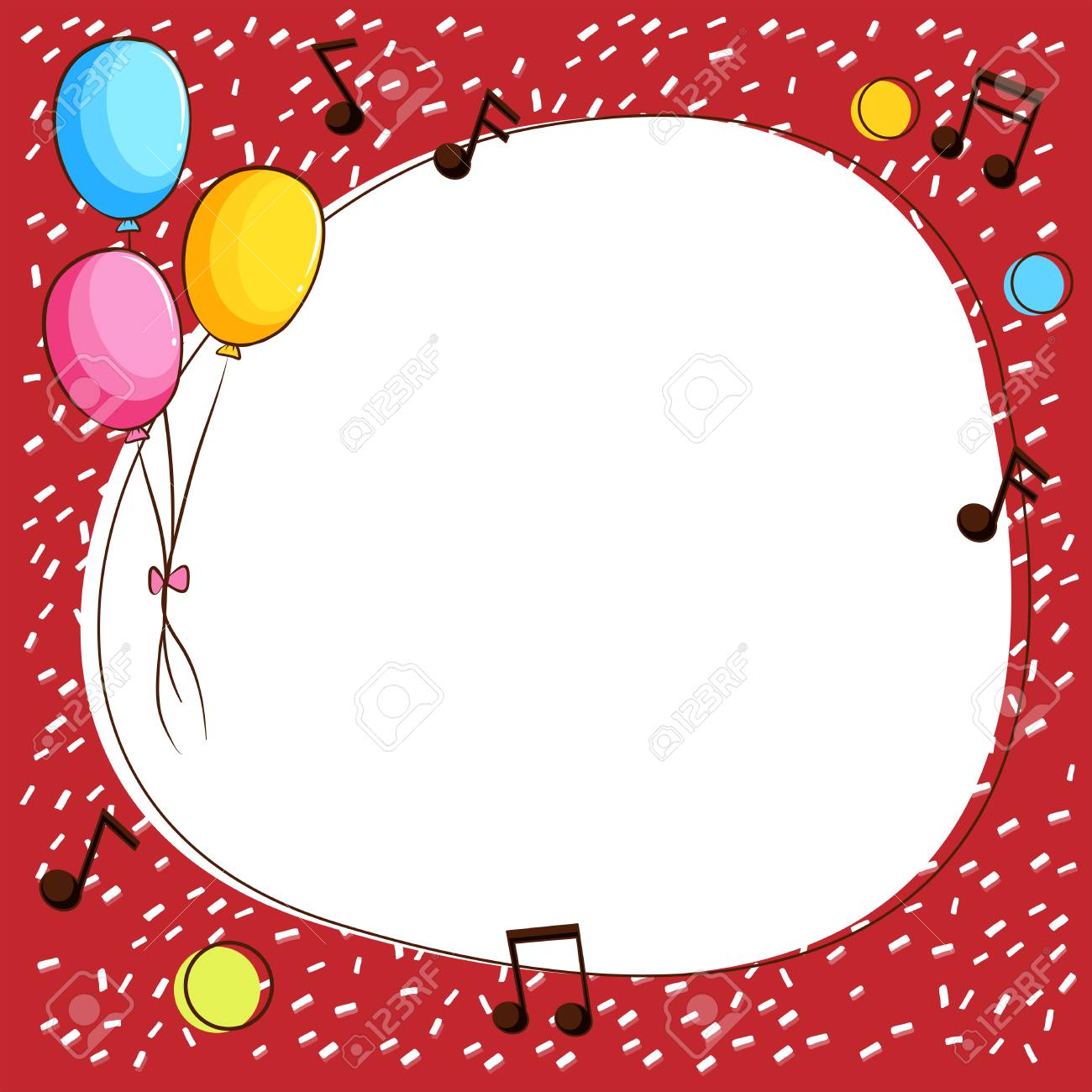 border template with balloons and music notes illustration royalty