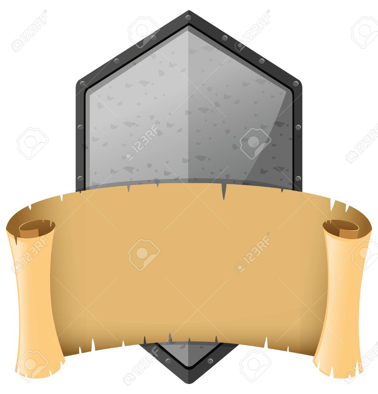 medieval template with silver shield and banner illustration royalty