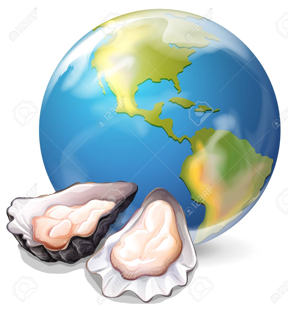 牡蠣と背景の図の地球のイラスト素材 ベクタ Image