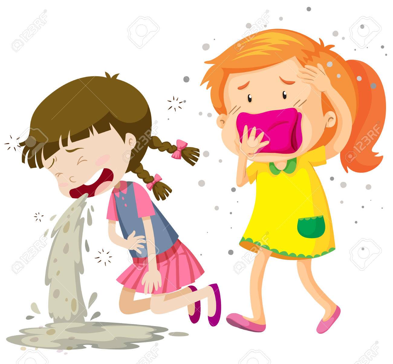病気のイラストをされている二人の女の子 のイラスト素材 ベクタ Image