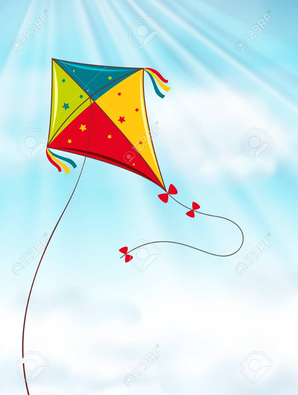colorful kite flying in blue sky illustration royalty free cliparts