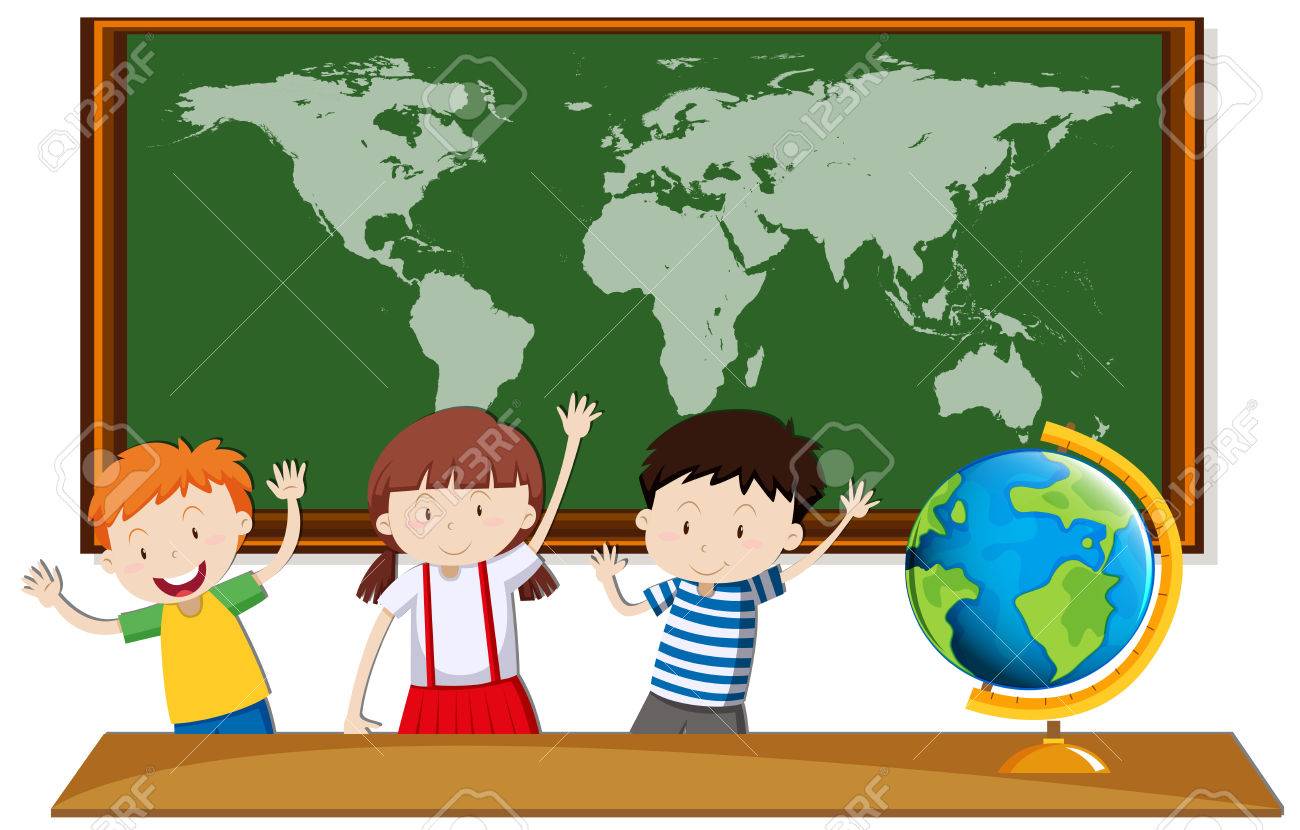 Three Students Study Geography In Class Illustration Royalty Free SVG, Cliparts, Vectors, And Stock Illustration. Image 70593203.