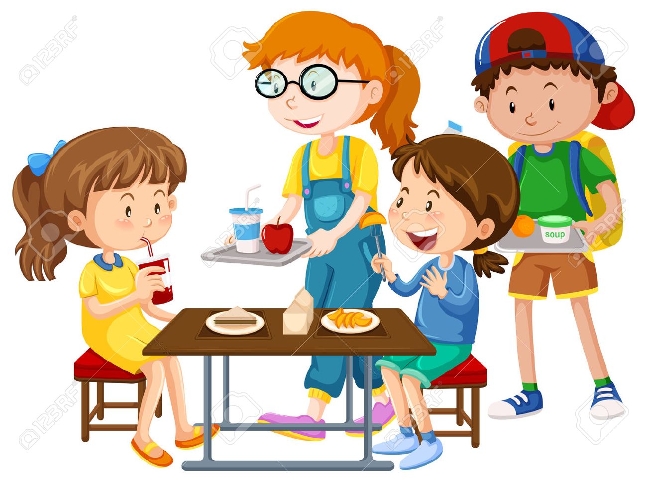 children having meal at table illustration royalty free cliparts
