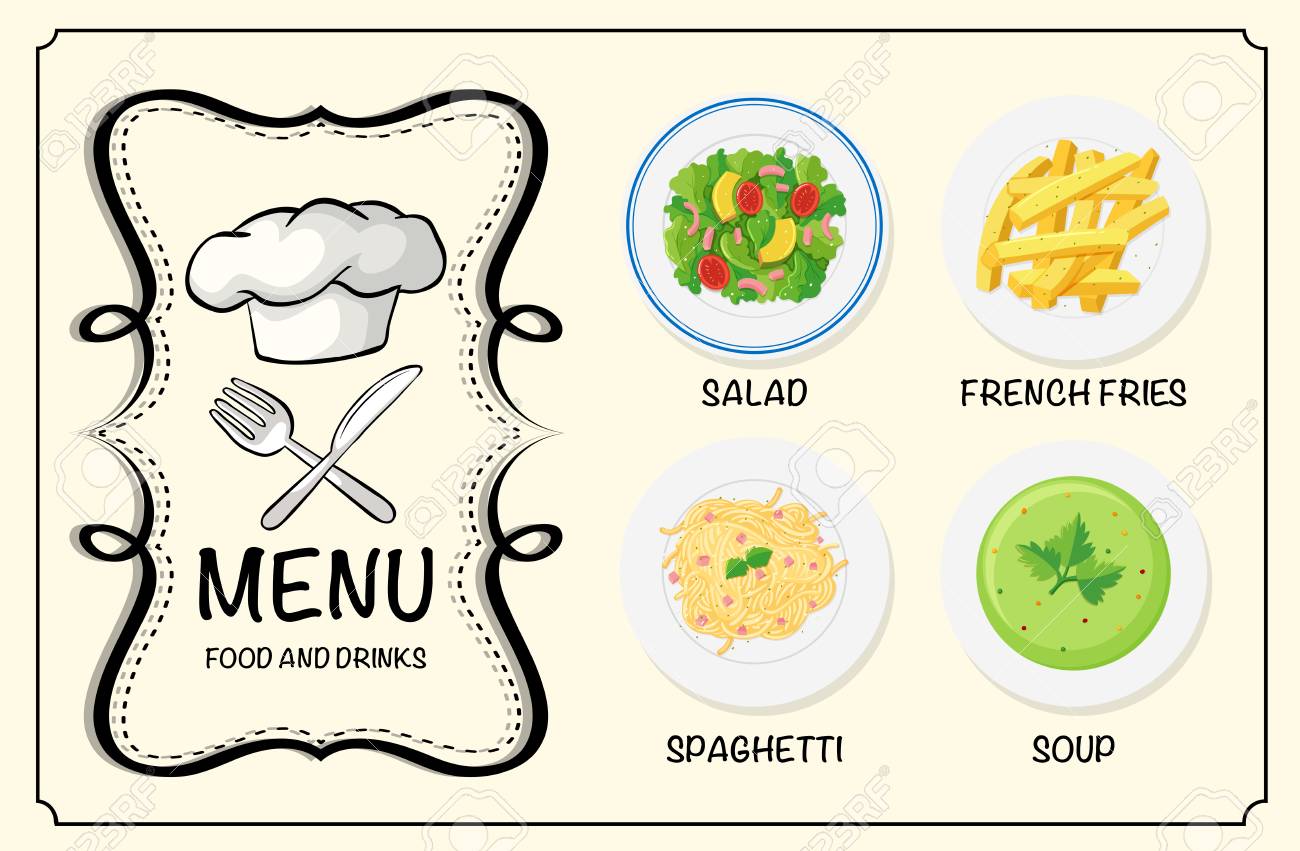 Platos Diferentes En La Ilustracion Del Menu Del Restaurante Ilustraciones Vectoriales Clip Art Vectorizado Libre De Derechos Image