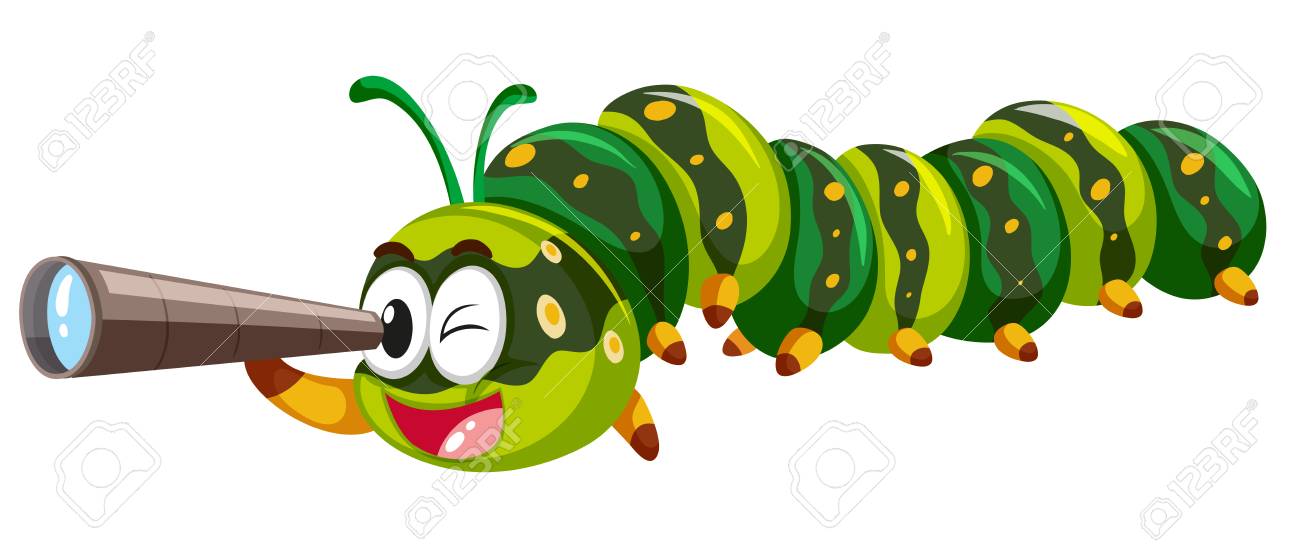 望遠鏡の図を通して見る毛虫のイラスト素材 ベクタ Image