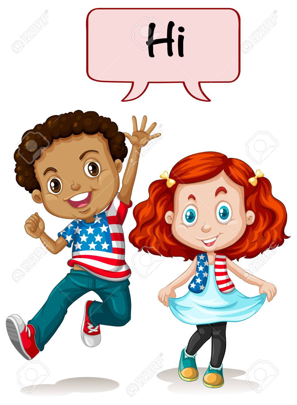 挨拶の図 2 つのアメリカの子供 のイラスト素材 ベクタ Image